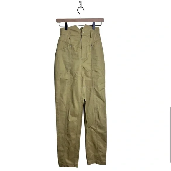 LAcademie Pants Womens XXS Beige Khaki Voletta Cropped High Waisted Paperbag - Picture 5 of 6